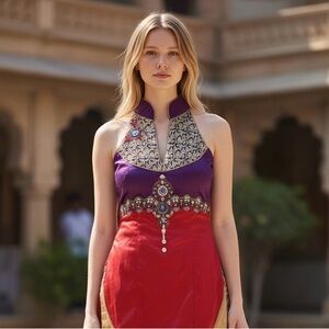 Handmade in India Embellished Halter dress –Beaded Fusion Festival Wear